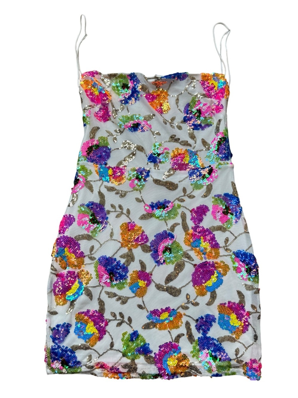 Lucy In The Sky Rainbow Sequin Mini Dress Y2K Party Club Cocktail Dress L Floral - Picture 2 of 9